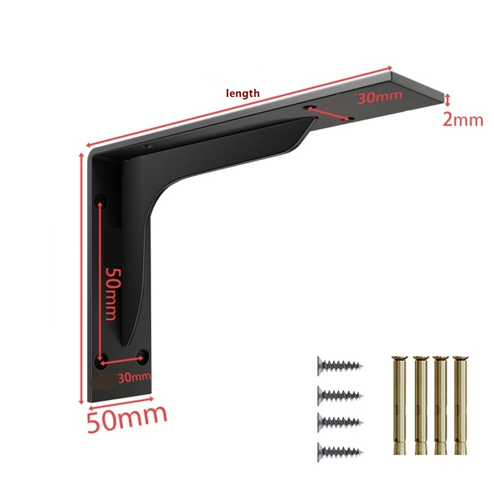 Wsporniki w kształcie litery L, Wsporniki do półek ściennych 5 cm szerokość 2 mm grubość 14-45 cm wielokolorowe opakowanie 4 szt(40cm black)