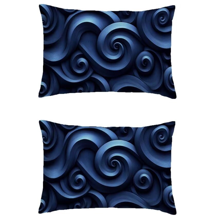 Housse coussin exterieur marine en lin de haute qualite avec impression double face