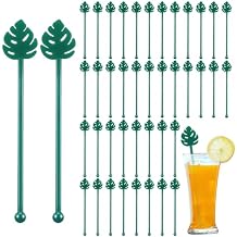 Hushee 30 Pcs Cocktail Swizzle Sticks 6 Inch Fun Cocktail Stir Sticks Reusable Food Picks Stirrers Drink Cocktail Shaker for Juices Milk Beverages Coffee Chocolate Party Decoration Palm Leaves