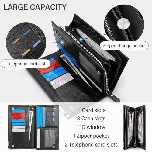 Wallet for Men, Long PU Leather Business Wallet Minimalist Credit Card Holder with Multi Slot and Zipper Pocket (Black, One Size)4