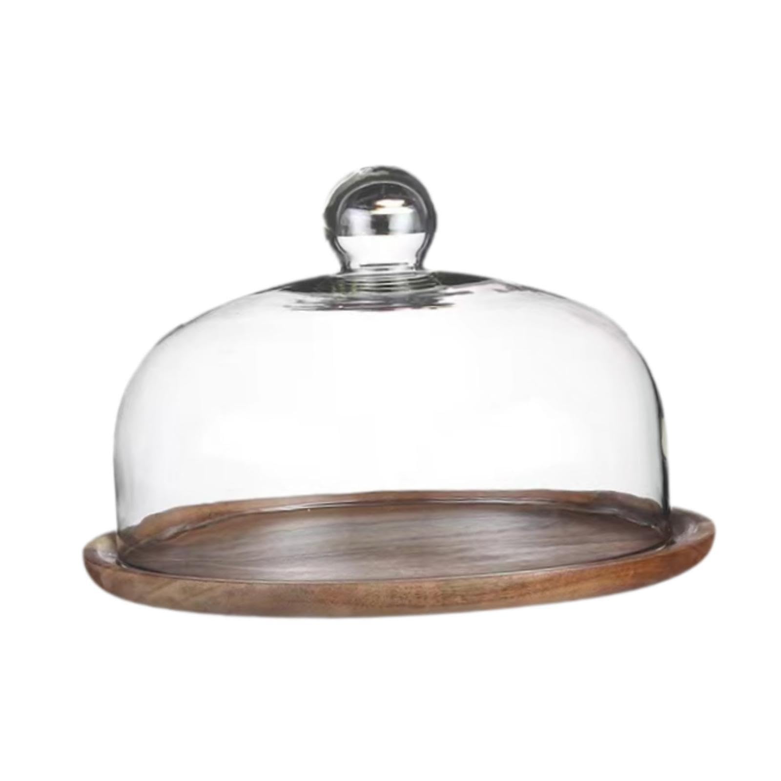 LIXSAZSE Chic Cake Plate With Glass Cover Fruit Display Platter Showcasing All Types Of Desserts Cake Display Server Tray Serving Afternoon Tea Desserts, 23cm lid