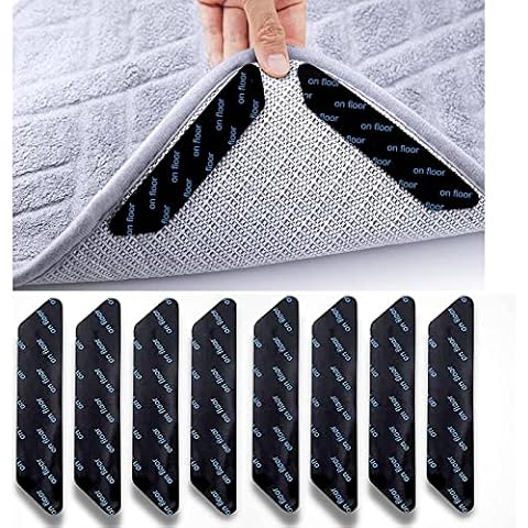 8Pcs Rug Gripper, Anti Slip Carpet Tape Carpet Gripper Rug Tape Adhesive Tape Non Slip Rug for Laminate Floor Underlay Carpet Tape Carpet Grippers Rug Grip for Living Room Bedroom Wooden Floors Cover