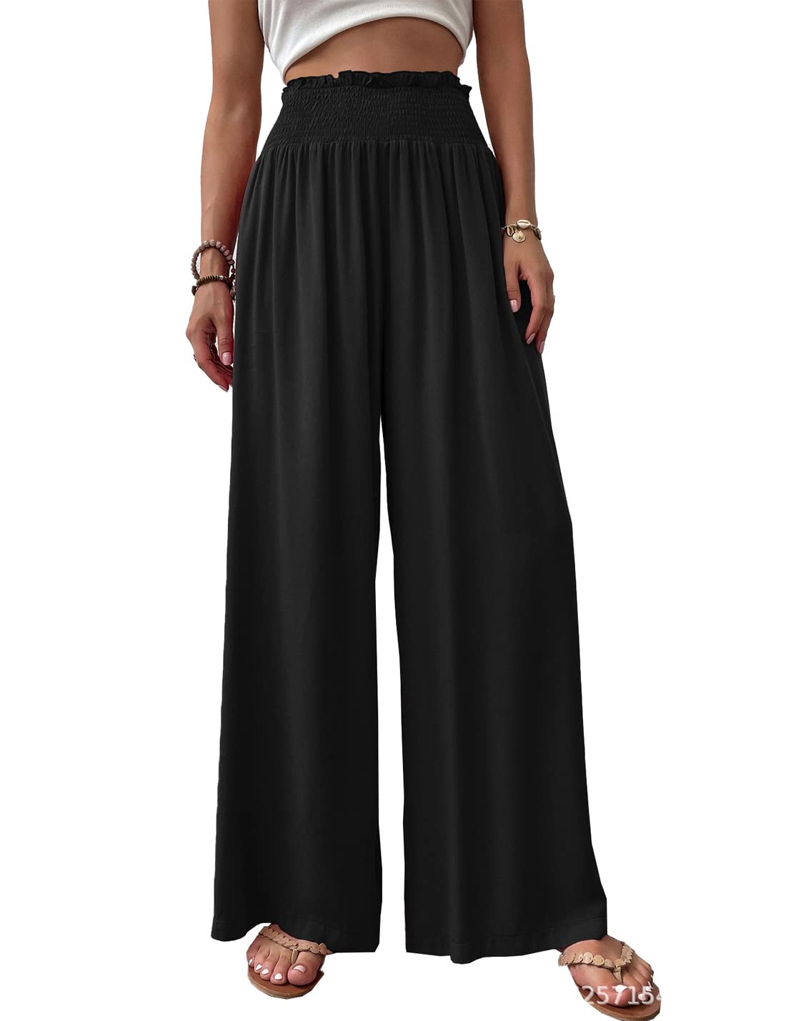 VIEWON Womens Summer Loose Elastic Waist Wide Leg Pants Casual Drape Lightweight Flowing Pants