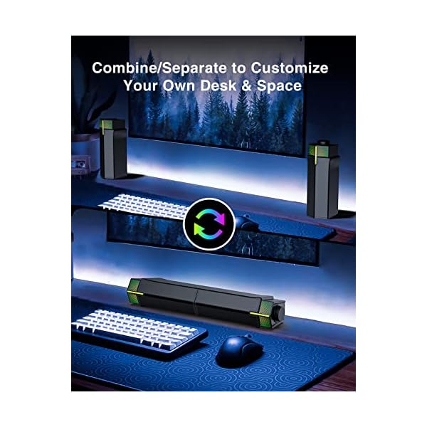 Jeecoo M20 Bluetooth Computer Speakers for PC Desktop Monitor, Gaming PC Sound Bar - Wired USB-Powered, Superb Stereo Sound, with LED Lighting - Combine/Separate to Customize Your Desk - Image 3
