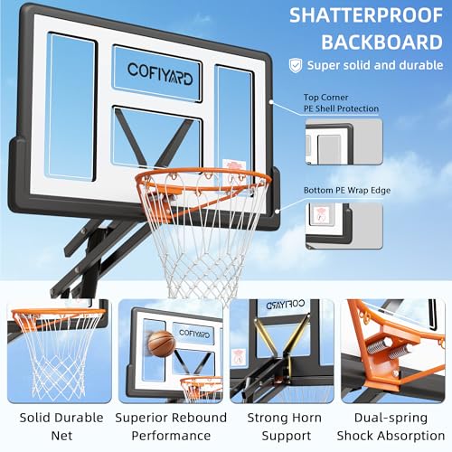 Image of Cofiyard Basketball Hoop Outdoor with 44 /48 /54 Inch Shatterproof Backboard,10FT Height Portable Basketball Hoop with Sandbag, Adjustable Basketball Goal with Wheels