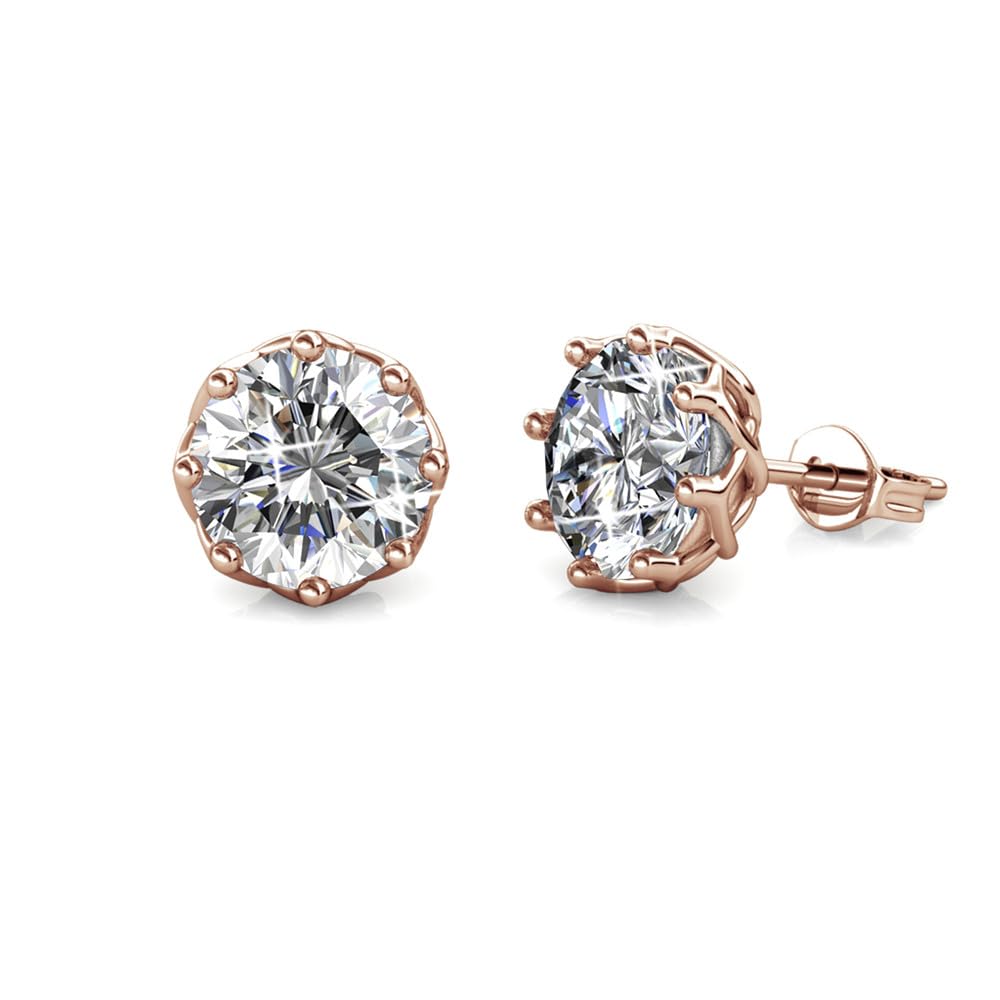 Cate & Chloe Mallory Solitaire Stud Earrings with 5 mm Round Cut Simulated Crystal Stone | 18k Gold Plated Jewelry for Women |Push Back Closure Classic Stud | Gift for Her on Mother’s Day, Birthday