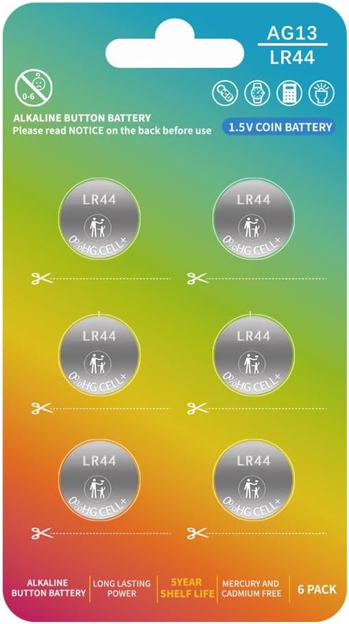L1154f AG13 LR44 357 A76 L1154 SR44 G13 L1154c LR44h 1.5V 프리미엄 알카라인 버튼 코인 셀 배터리, 시계, 레이저 포인터, 소형 장난감, 전자 제품용(5년 유통 기한】(6개) — 사진 1