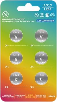 L1154f AG13 LR44 357 A76 L1154 SR44 G13 L1154c LR44h 1.5V Premium Alkaline Button Coin Cell Batteries for Watches, Laser Pointers,Small Toys,Electronics5-Year Shelf Life6 Count