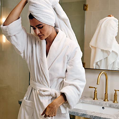 H By Frette Shawl Collar Bathrobe With Piping (Medium) - Luxury All-White Bathrobe For Men And Women/Soft, Fluffy, And Cozy / 100% Cotton #TOP5