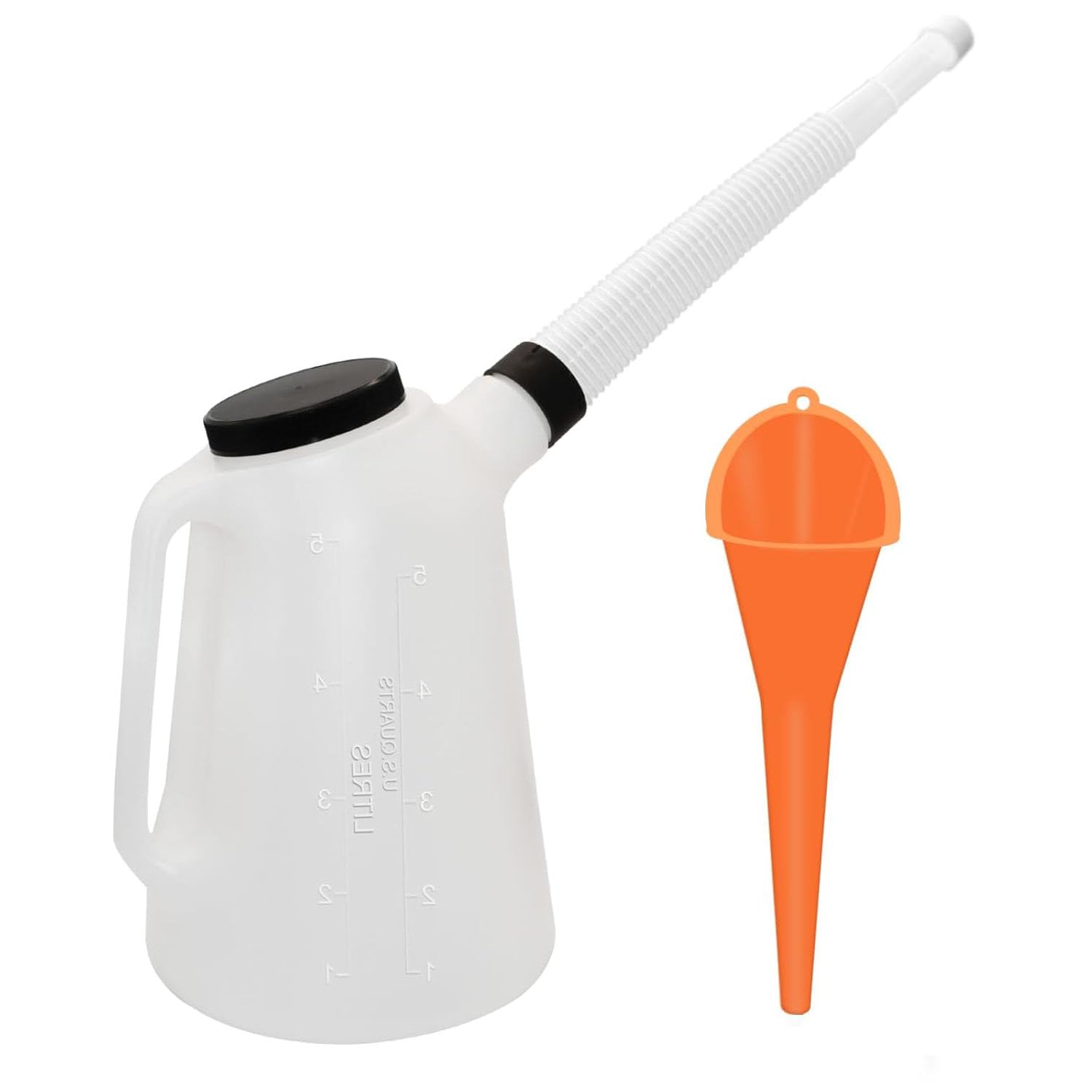 5Quart Oil Jug, Oil Measuring Container Automotive, Plastic Measures with Lid and Cap Dispenser with Spout Funnels for Automotive Oil Change