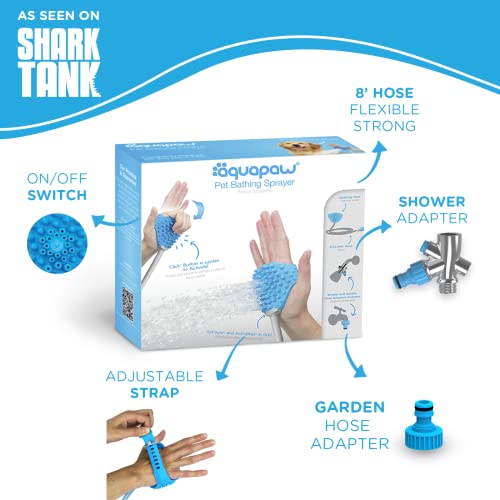 Aquapaw Dog Washer & Shower Attachment | Fast & Easy Indoor & Outdoor Pet Bathing, Massaging & Grooming | Includes 8-Foot Dog Shower Hose | Sprayer & Scrubber In 1 | As Seen On Shark Tank - Blue #TOP4