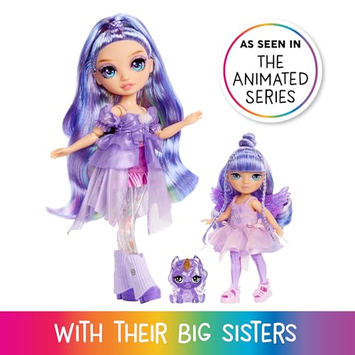 Rainbow High Littles Rainbow Fantasy Fairies & Pet - Amethyst, Viola - Bambola Piccola 14 Cm Snodata E Animaletto Magico Unicorno Pegaso Fantasy Con Ali Da Fata Intercambiabili. Età 4+ - 5