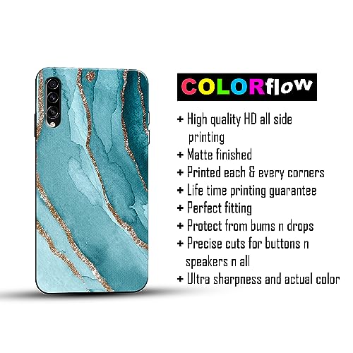 Image of COLORflow Back Cover Compatible with Samsung Galaxy A70 | Beautiful Blue Marble Golden Stripes | Designer Printed Hard CASE Bumper Back Cover