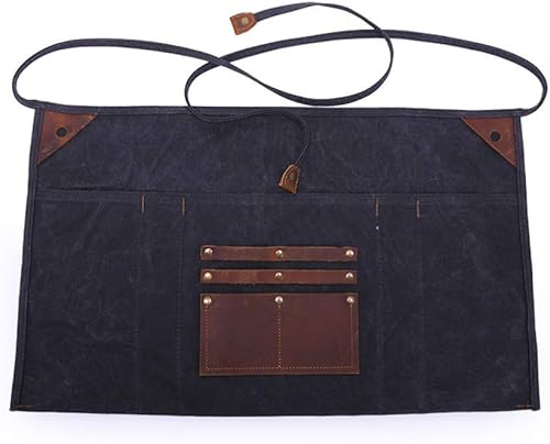 Delantal de cintura de lona encerada multiusos con bolsillos de cuero para hombres y mujeres, delantal de medio trabajo para taller de trabajo pesado