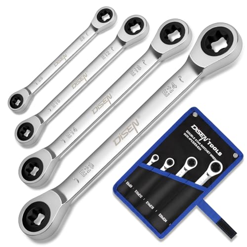 DISEN Upgraded 4-Piece E-Torx Double Box Ratcheting Wrench Set