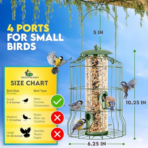 image for Gray Bunny Squirrel Proof Bird Feeders for Outdoors Hanging (Metal Gre