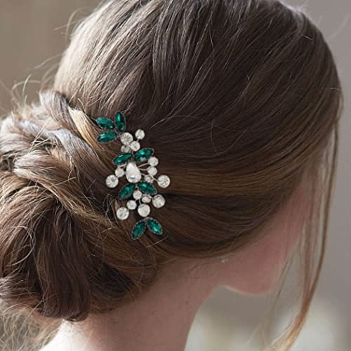 Jakawin Bride Wedding Hair Comb Crystal Hair Piece Rhinestone Bridal Hair Accessories for Women HC042 (S-Green)