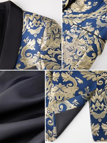 Men's Suit 3-Piece Shawl Lapel Tuxedo Set | Floral Jacquard Blazer Jacket, Slim Fit Vest & Pants for Wedding Prom3