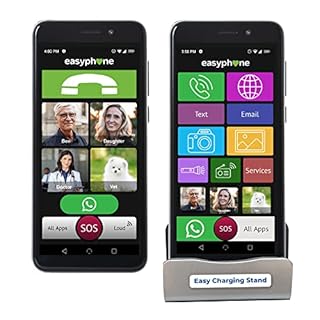 Easyphone Smartphone – Simple Easy for Seniors, 6.5" Bright Screen, Loud Clear, Handsfree, Speed dial - Camera, 4G, SOS, WhatsApp, Charging Dock & Case, All Networks, No Contract, 12-Month UK Support