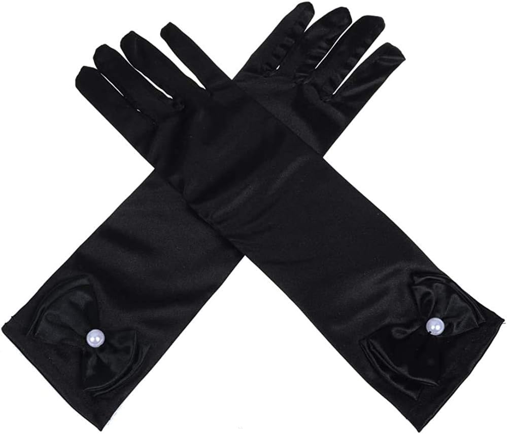 FancyDressWale Girls Satin Long Gloves for Princess Dress Up Party With Bows