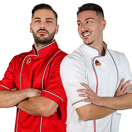 CASACCA PIZZAIOLO CON PROFILI ITALIA - con RICAMO (S, BIANCO)