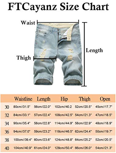 Ftcayanz Men's Ripped Denim Shorts Summer Classic Straight Fit Distressed Jean Shorts With Hole Light Blue 38 #TOP2