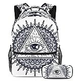 all seeing eye triangle in mandala school bag set per ragazzi studenti bookbag zaino con astuccio per matite per bambini, multi, taglia unica, set di borse da scuola
