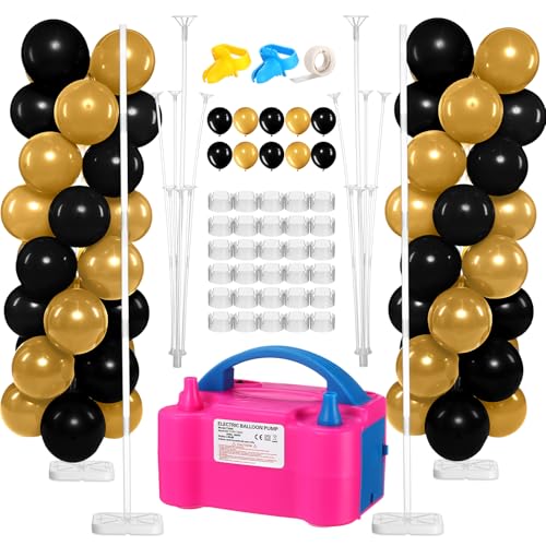 Blueweenly 2 Sets Balloon Column Stand Kit and Electric Balloon Pump Adjustable 7.2 ft Balloon Stand for Floor 100 Pcs Balloons for Graduation Baby Shower Birthday Wedding Party Decor Black and Gold by Blueweenly - Used condition - US$26.17