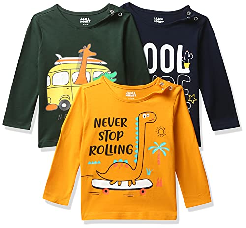 Image of Amazon Brand - Jam & Honey Baby Boy's Full Sleeves T-Shirt | 100% Cotton Printed Regular Fit T-Shirts | New Born Baby Clothes - 0 to 24 Months (Pack of 3)