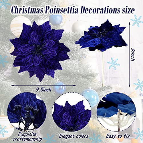7 Pcs Christmas Poinsettia Decorations With Clips And Stems Artificial Velvet Flowers Blue Flowers For Christmas Tree Diy Wreaths Ornament Xmas Wedding Party Home, 9.8 Inch #TOP1