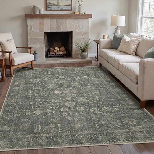 BESBLEE 8x10 Area Rug for Living Room,Washable Non Slip, Beige/Dark/Grey