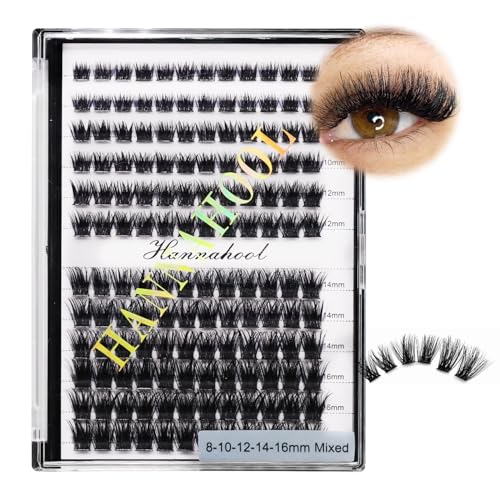 Hannahool 12rows-Large Tray Mixed 8-10-12-14-16mm/Mixed 14-15-16mm/Mixed14mm-16mm/Mixed 18-20mm Wide Stem Individual False Eyelashes Dramatic Black Cluster Eyelashes (Mixed 8-10-12-14-16mm)