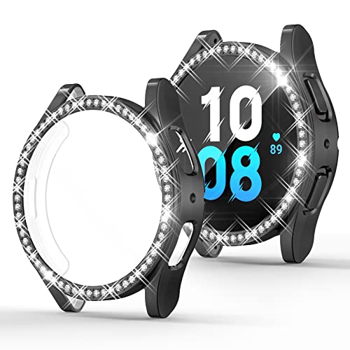 [2Pack] RICHONE Compatible with Samsung Galaxy Watch 5/Galaxy Watch 4 40mm Screen Protector FE Watch Case,Bling Diamonds All-Around Protective Soft Cover Accessories(BlackX2, Galaxy Watch FE/5/4-40mm)