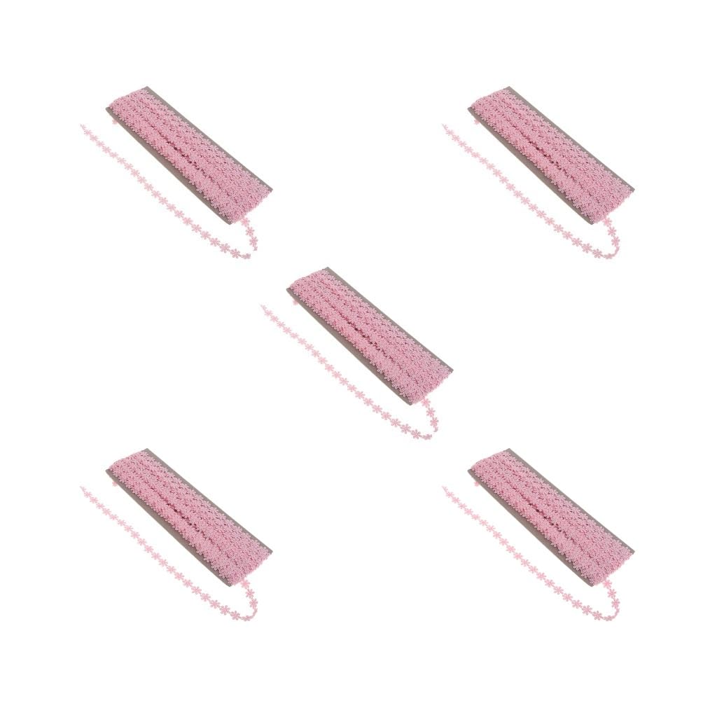 Juego de 5 cintas de encaje bordado de margaritas de 12 mm de 12 mm para costura, manualidades, color rosa