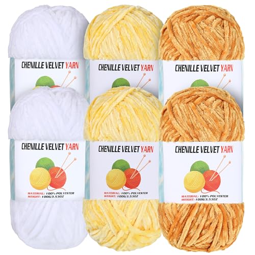 Image of 6 * 100g Velvet Chenille Chunky Yarn, Handcrafts Weaving Soft Chenille for Crocheting Clearance, Used for Making Baby Yarn Blanket, Clothes, Knitting Creations (B)
