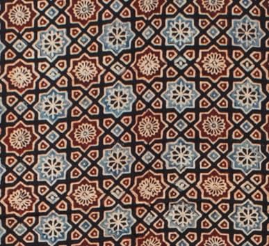 Image of Ethnics of Kutch Womenss Ajrakh Modal Silk Natural Dye Hand Block Print Saree with Blouse Piece - 5.5 Mtr Length