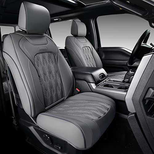 Coverado Front Car Seat Covers 2Pcs, Waterproof Faux Leather Bucket Seat Covers Protective Seat Cushion Cover For Pickup Truckcompatible With 2015-2023 Ford F150 F250 F350 F450(Gray) #TOP23