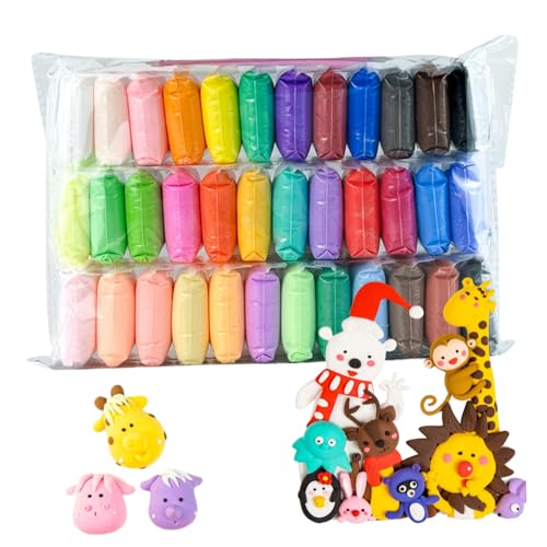 Arcilla Seca al Aire para niños, 36 Colores creativos súper Ligeros Suaves dicates Seguros Modelado no tóxico Juguete de Arcilla, Regalo Ideal para niños de la Escuela para