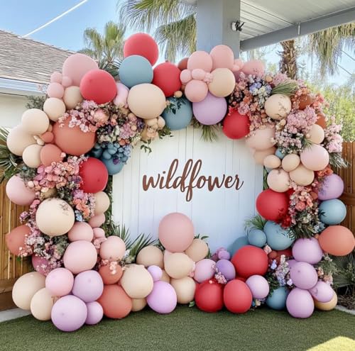 Image of Pastel Balloon Garland Double Stuffed Dusty Pink Blue Cream Balloon Light Purple Pink Nude Latex Balloons Arch Kit for Wild Flower Gender Reveal Baby Shower Tea Birthday Decorations