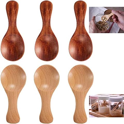 Small Wooden Salt Spoon, 6PCS Mini Wood Spoon with Short Handle, Small Wooden Spoon, Small Spoons for Spices, Small Jam Jars, Sugar, Honey, Coffee, Tea, Mustard, Ice Cream, Milk Powder Cover