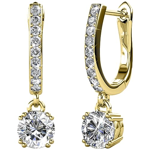 Cate & Chloe McKenzie 18k Yellow Gold-Plated Dangle Earrings for Women with Simulated Diamond Crystals | 22mm Horseshoe Drop Jewelry for Women with Latch Back | Gift for Her on Anniversary, Birthday