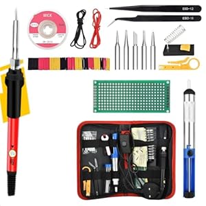 Soldeerboutset, 60 W, met instelbare temperatuur van 200-450 °C, soldeergereedschap met 5 soldeerpunten, hoogwaardig solderen en repareren, solderen ijzer voor elektronica, sieraden, huishoudelijke