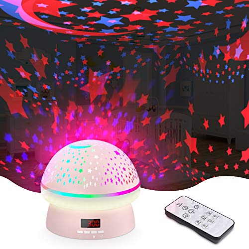 Night Light for Kids, Star Projector Kids Star Night Light Projection Lamp with 360 Degree Remote Control and Timer, Star Light Projector for Bedroom, 8 Colorful Lights (Pink)
