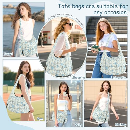 Image of Quilted Puffer Tote Bag Purse Puffy Crossbody Shoulder Bag,Lightweight Nylon Hobo Bag Puffer Carryall Bag for Women Girl