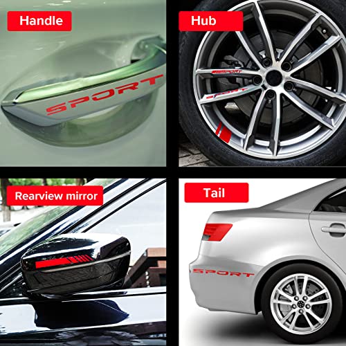 16Pcs Wheel Rim Decal Stripes Set Sport Emblem Reflective Stickers Car Rear View Mirror Stickers Car Body Sticker Vinyl (Red) #TOP3