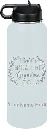 Miniatura 15 de LaserGram Botella de agua personalizada, World's Greatest Grandma, acero inoxidable de doble pared aislada al vacío con popote superior, regalo