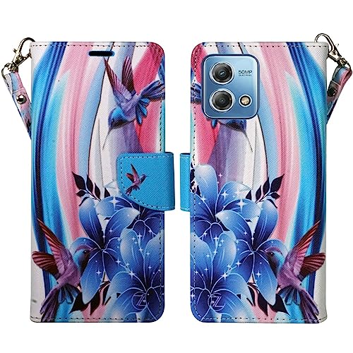 Image of Zase Moto G Stylus 5G (2023) Wallet Phone Case for Women Pouch PU Leather Flip Cover Cute Design w /Wrist Strap ID Card Slot Magnetic Lock Compatible with Motorola G Stylus 5G 2023 (Blue Bird)