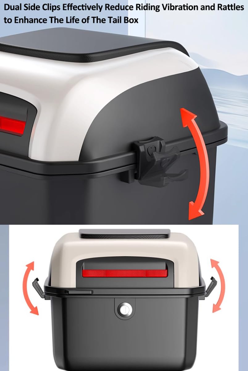 Universal Motocicleta Top Case, Motocicleta Tail Box Trunk Tour Almacenamiento Carrier Case con respaldo, cerradura de seguridad para el almacenamiento de equipaje casco,White