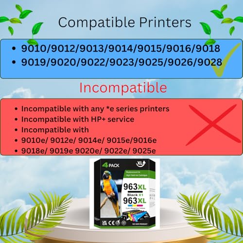 963XL Kompatibel für HP 963XL Multipack für HP 963 für HP Officejet Pro 9010 Patronen 9020 9012 9022 9014 9015 9016 9018 9019 4er-Pack