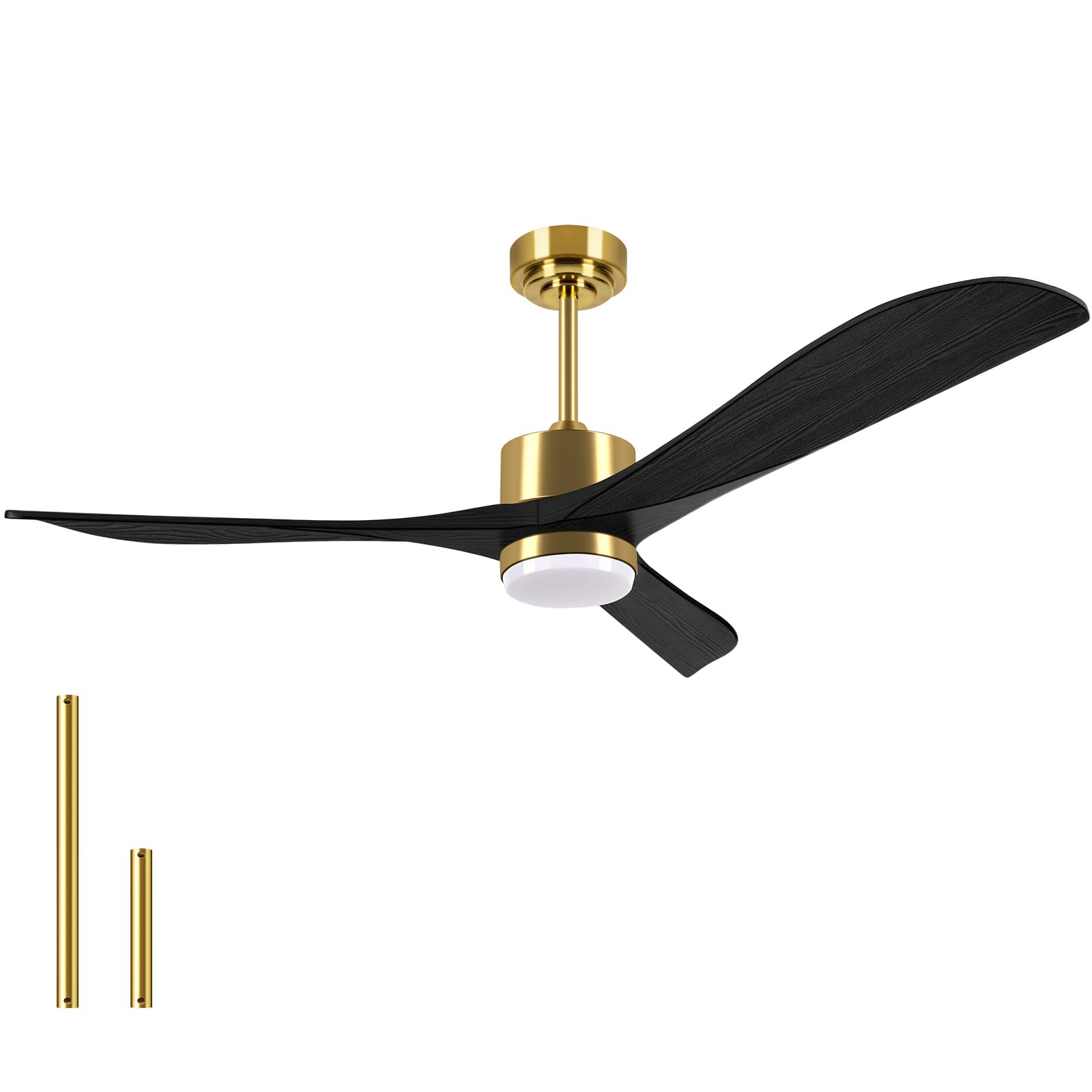 Gold and Black Ceiling Fans with Lights Remote, 56" Indoor Outdoor Wood Ceiling Fan with Light, High CFM, Noiseless Reversible